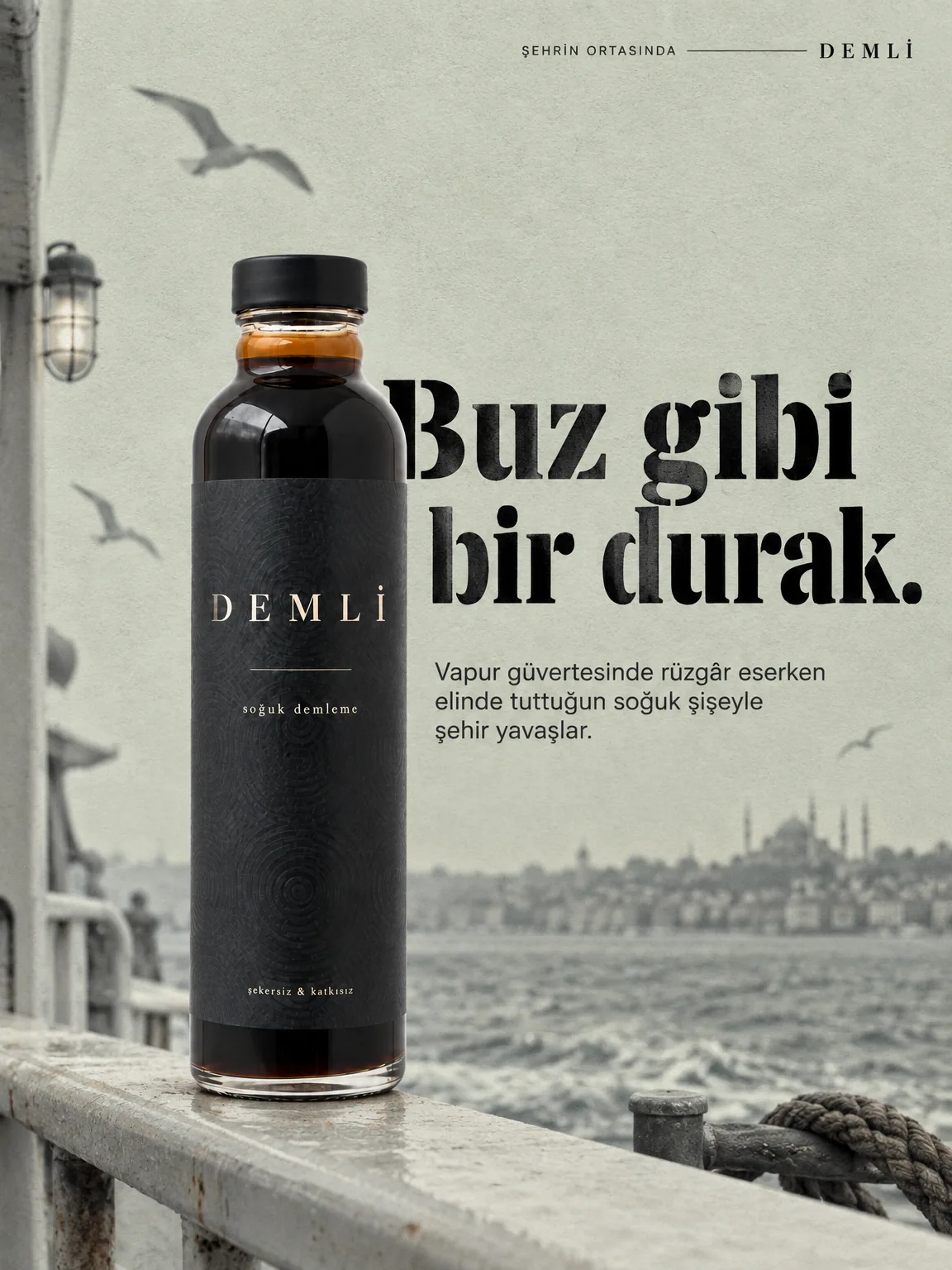 Aynı kampanya dili, altı ürün (1/6): DEMLİ soğuk demleme afişi.