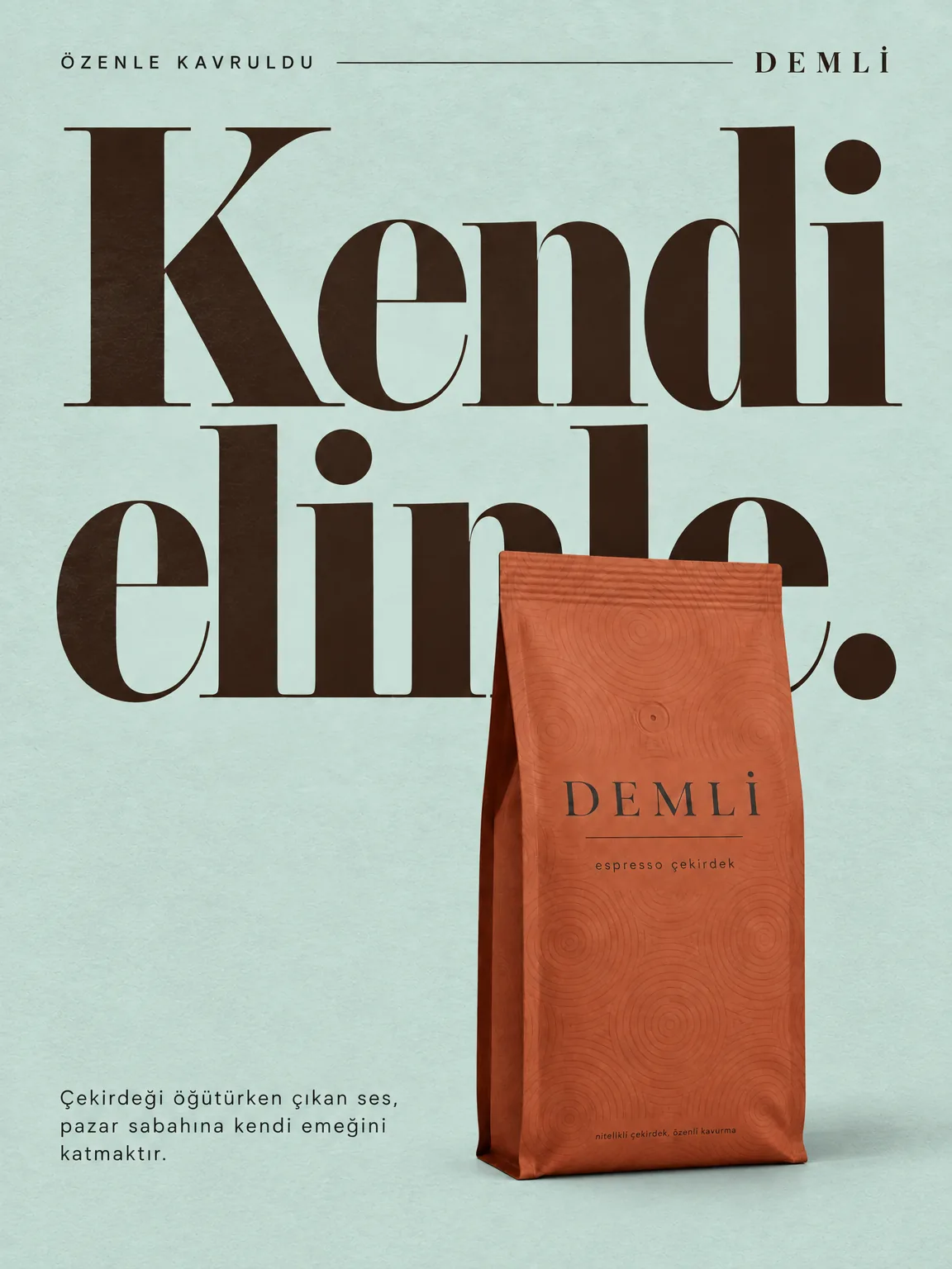 Aynı kampanya dili, altı ürün (3/6): DEMLİ espresso çekirdek afişi.