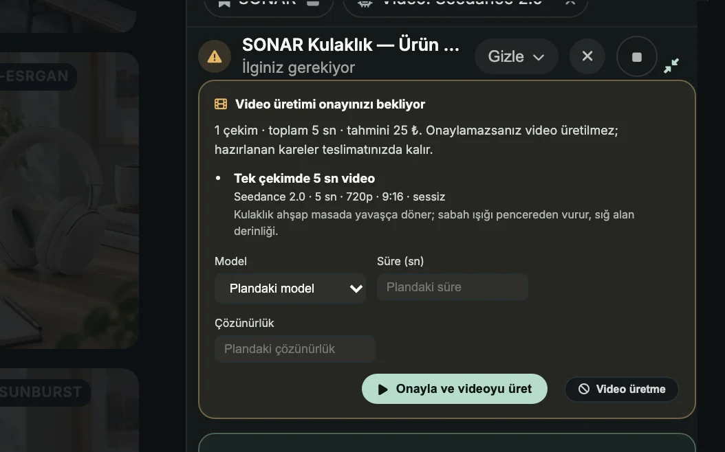 Ekran: Karar kartı: video onayı